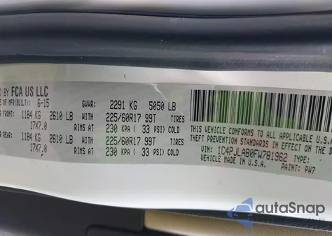 2015 Jeep Cherokee Sport from USA, damaged, VIN 1C4PJLAB0FW781962